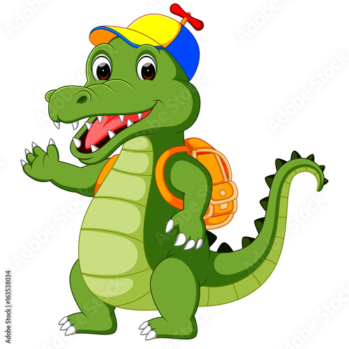 Happy Crocodile cartoon going to school