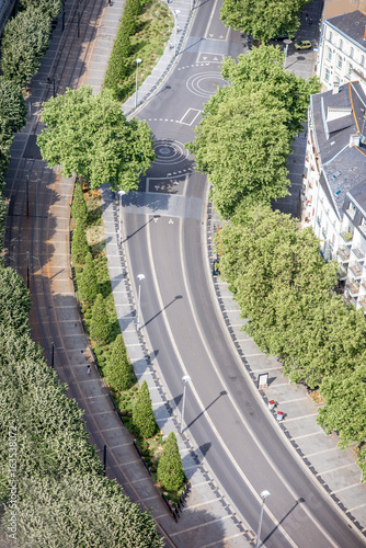 Aerial view on the wide green avenue in Nantes city in France