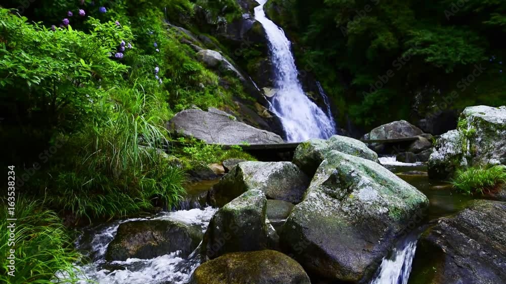 Mikaeri waterfall, the flow of water. Saga, Japan, Asia. Mikaeri waterfall, the flow of water. Saga, Japan, Asia.