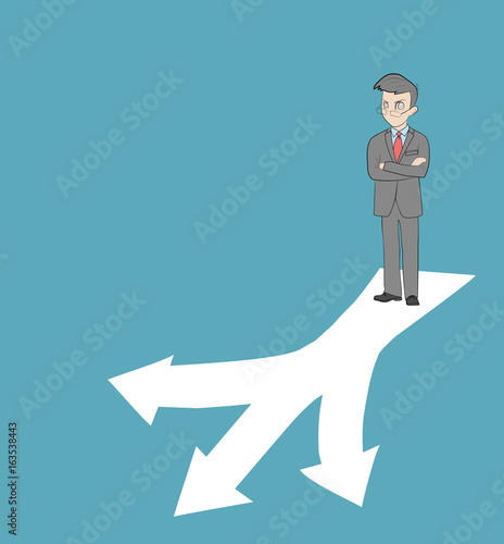 Possibilities. Doubtful businessman selecting the best solution. Concept business vector illustration