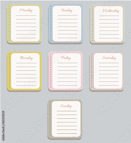 The sheets of the planner in a cute dashed line. Diary.To Do List. The names of the days of the week. The Style Of Provence. Gentle colors. Vector illustration. 