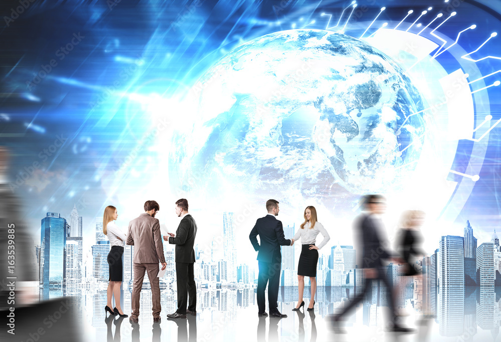 Business people, HUD Earth, future Business people, HUD Earth, future