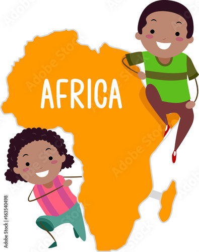 Stickman Kids Continent Africa Illustration