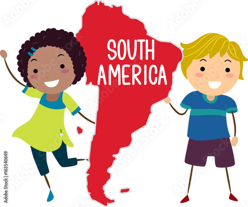 Stickman Kids Continent South America Illustration