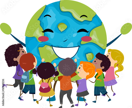 Stickman Kids Hug Earth Mas...