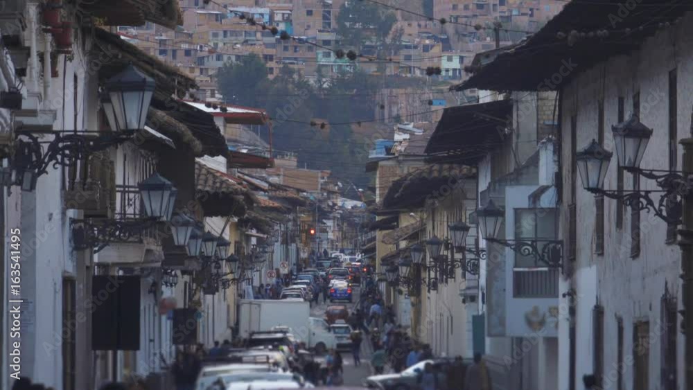 CAJAMARCA, PERU - CIRCA SEPTEMBER 2016: People walking on the touristic city of Cajamarca near the stairs of the Apolonia panoramic point of view. CAJAMARCA, PERU - CIRCA SEPTEMBER 2016: People walking on the touristic city of Cajamarca near the stairs of the Apolonia panoramic point of view.