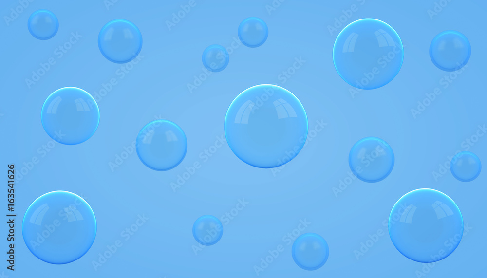 Soap bubbles on blue background. 3D rendering