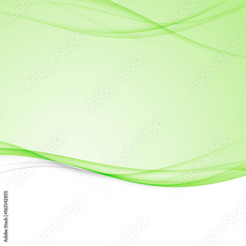 Green bright abstract modern swoosh wave border layout. Elegant smoke line graphic curve border dividing white and green backgrounds