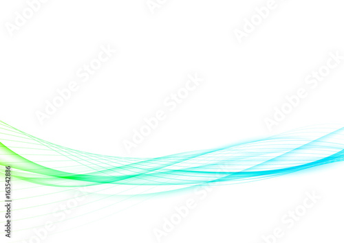 Fresh abstract soft bright swoosh spring wave wibes. Green color speed transparent gradient overlay lines photo