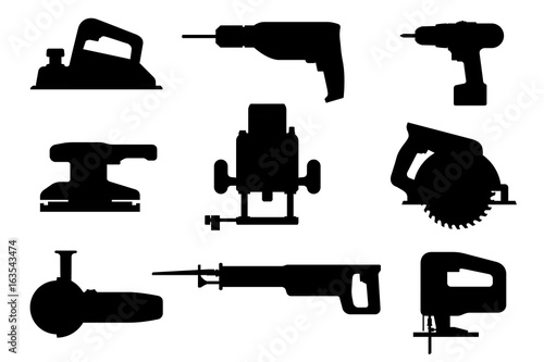 Electric tools black silhouettes