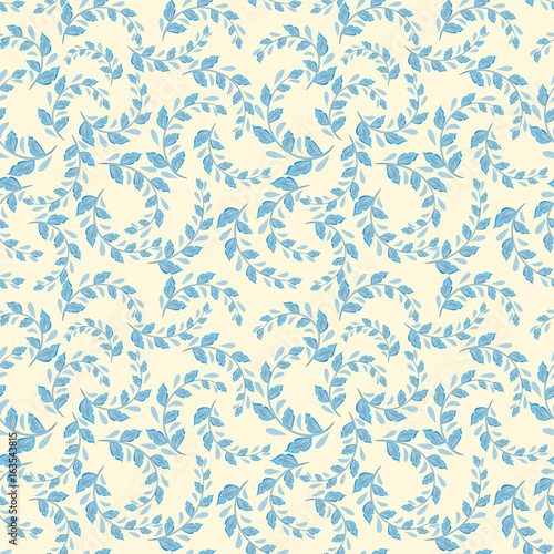 A repeating pattern of small leaves. Prints for cotton fabrics in country style. Hand drawing floral vector