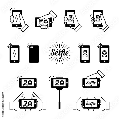 Selfie icon vector set