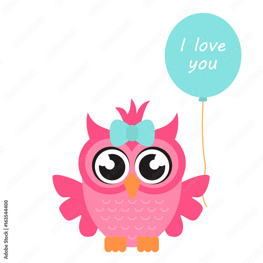 cartoon owl girl with balloon