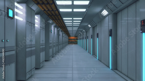 3D render. Futuristic interior corridor spaceship