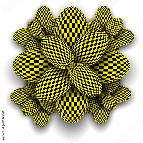 Background 3d black and yellow, checkered ellipses design