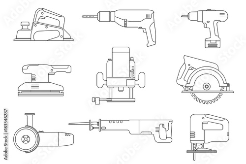 Electric tools line icons.
