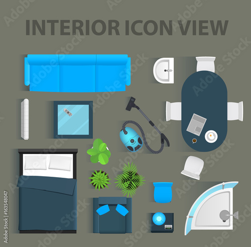 Set top view for interior icon design. Isolated Vector Illustration. Flat interior top view icon