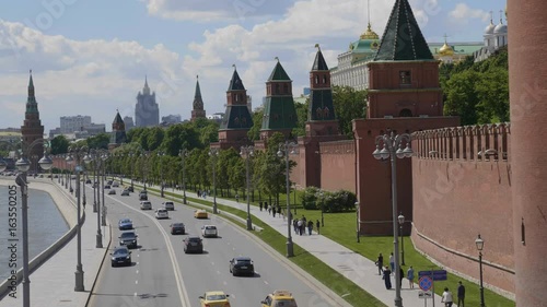 Sunny summer day moscow river bay kremlin panorama . UltraHD stock footage.