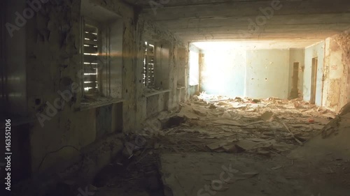 Dead city.Dark abandoned building from the inside.