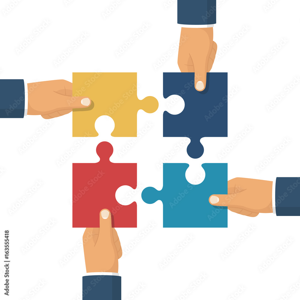 Hands holding puzzle. Pieces together. Teamwork concept. Business partnership metaphor. Vector illustration flat style design. Solution and strategy. Symbol of working together cooperation, combining. Hands holding puzzle. Pieces together. Teamwork concept. Business partnership metaphor. Vector illustration flat style design. Solution and strategy. Symbol of working together cooperation, combining.