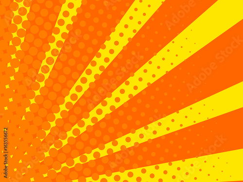 Comic background. Yellow and Orange Sunburst dots pattern. Pop art style. Vector illustration.