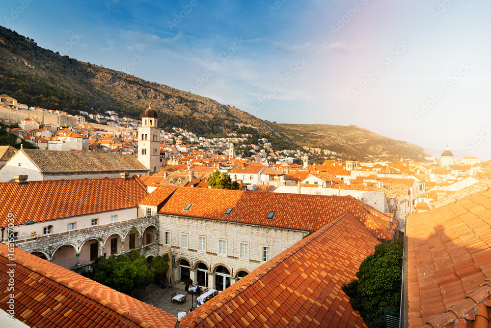 Dubrovnik old town roofs on sunny evening. Croatia