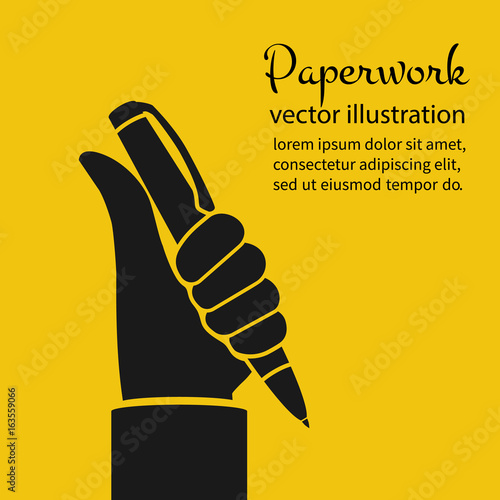 Businessman hold pen in hand thumbs up, like. Paperwork concept. Creative business ideas. Work with documents. Motivation poster written. Successful worker. Vector flat design. Isolated on background.