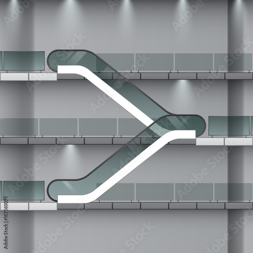 Office center or shopping center with an escalator. Vector illustration