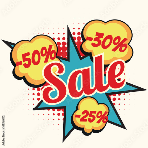 sale 50 30 25 percent discount comic book word