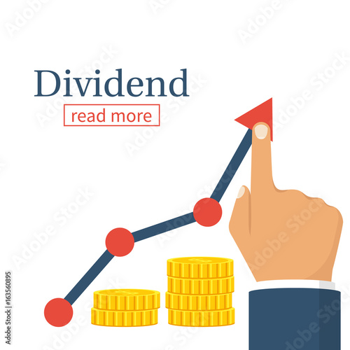Dividend concept. Profit Stock Market. Man hold in hand business chart. Improve growth graph. Vector illustration flat design. Financial diagram. Profit growth, investment concept. Save up money.