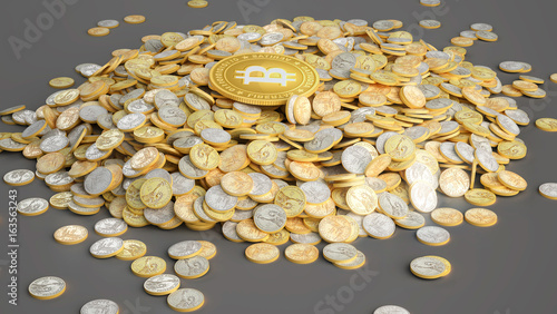 Crypto-currency. Mountain of coins. A lot of coins  3d rendering