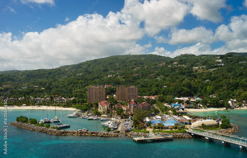 Panorama of port in Ocho Rios in Jamaica from the sea