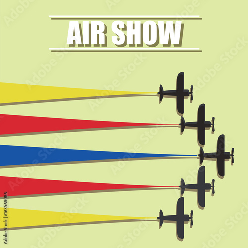  air show. maneuvers of an aero plane in the blue sky. vector illustration