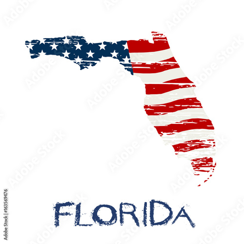 American flag in Florida map. Vector grunge style