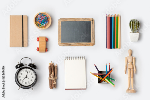 Tableau sur toile Back to school concept with school supplies organized on white background