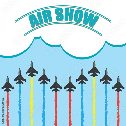  air show. maneuvers of an aero plane in the blue sky. vector illustration