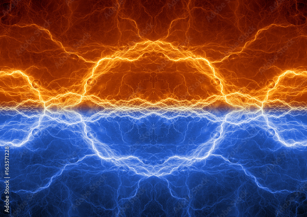 Fire and ice lightning background, plasma energy Fire and ice lightning background, plasma energy