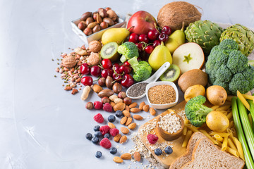 Selection of healthy rich fiber sources vegan food for cooking