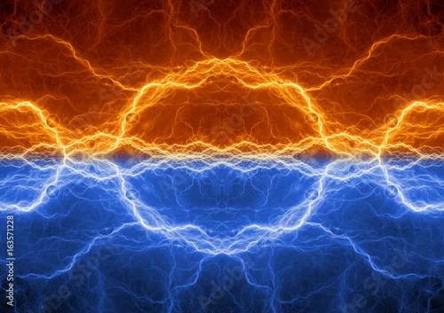 Fire and ice lightning background, plasma energy