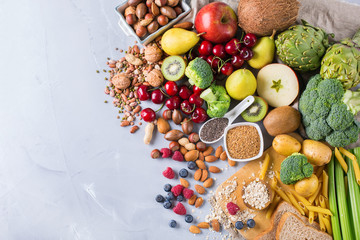 Selection of healthy rich fiber sources vegan food for cooking