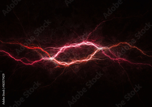 Red lightning strike, electrical background