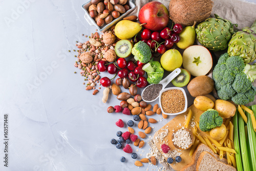 Selection of healthy rich fiber sources vegan food for cooking
