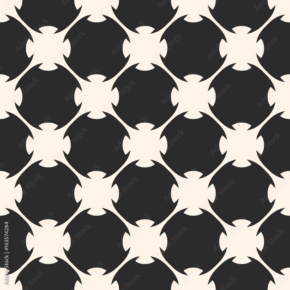 Fototapeta premium Vector seamless pattern. Monochrome abstract geometric texture, rounded lattice, floral shapes, repeat tiles. Stylish design in Arabian style, traditional motif in modern digital rendition