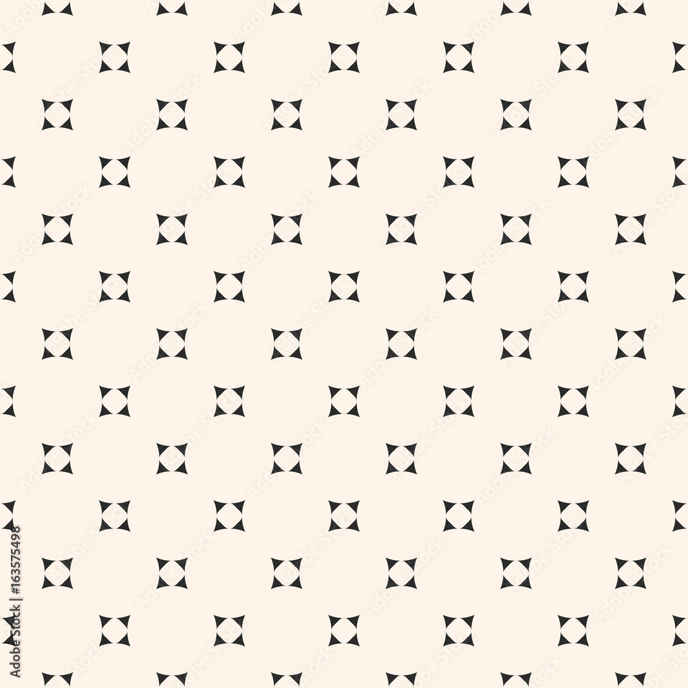 Vector minimalist seamless pattern, abstract monochrome geometric texture with small geometrical shapes, rounded triangles. Modern stylish background. Design element for prints, decor, package, fabric