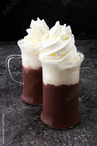 coffee chocolate smoothie with coconut whipped cream. toning, ic
