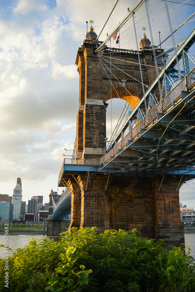 Fototapeta premium John A. Roebling Suspension Bridge during sunset