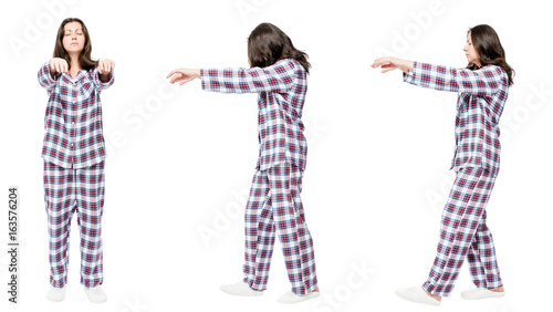 Tableau sur toile 3 portraits in pajamas in a row a woman suffers from sleepwalking
