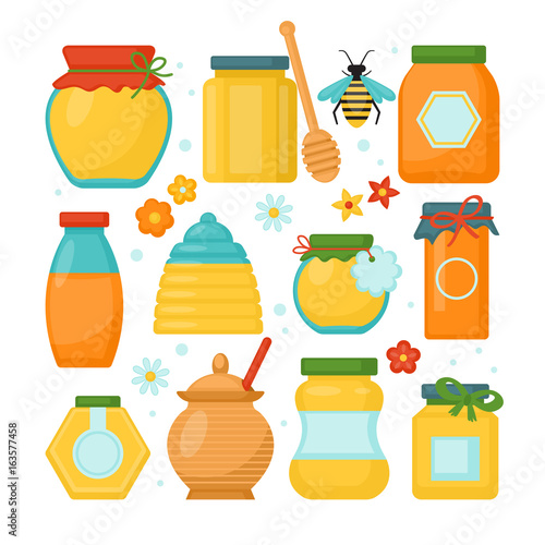 Honey jar vector illustration set. Isolated vector illustration