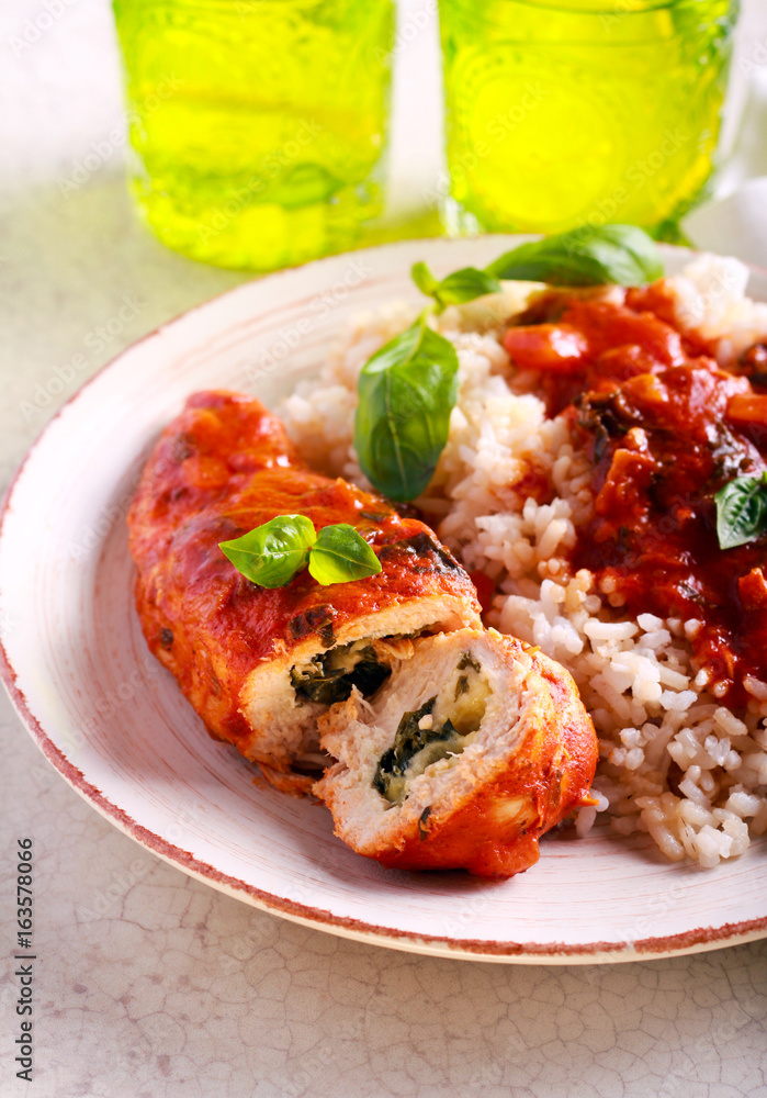 Chicken breast stuffed with mozzarella and basil Chicken breast stuffed with mozzarella and basil