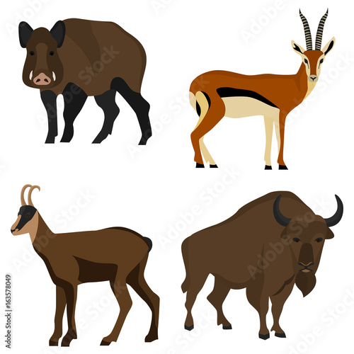 Set of hoofed animals color flat icons for web and mobile design